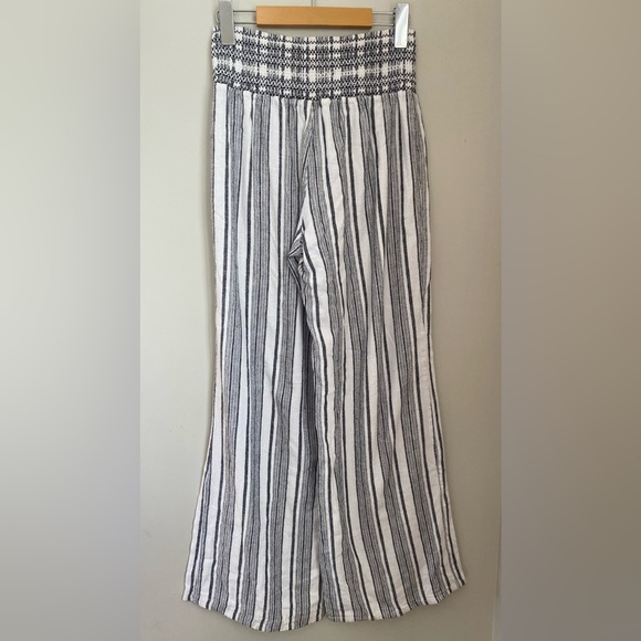 Rewash Linen Blend Wide Leg Striped Pants Small Smocked Waist Boho - Picture 5 of 9